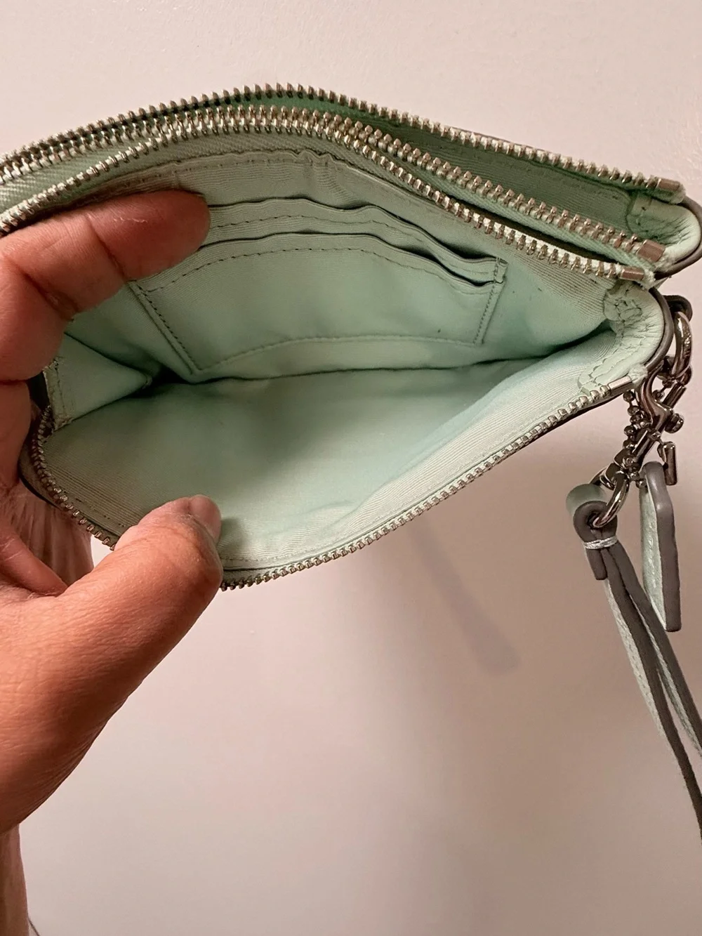 Y2K Coach Mint Green Pebbled Leather Wristlet